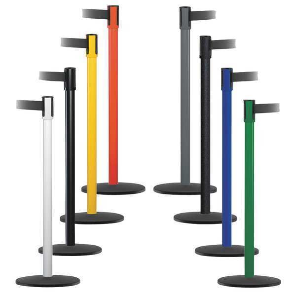 Tensabarrier Barrier Post with Belt, 7 1/2 ft Length, 38 in Post Height, Caution Do Not Enter - 890B-33-89-89-STD-NO-YAX-C