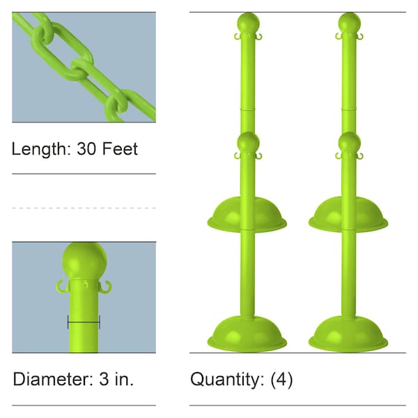 Mr. Chain Safety Green Heavy Duty Stowable Stanchion and Chain Kit - 73614-4
