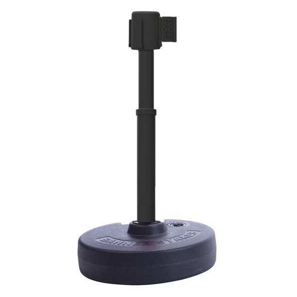 Banner Stakes Barrier Post with Belt, Black, 15 ft Length, 22 in to 42 in Adjustable Post Height, No Legend - PL4104