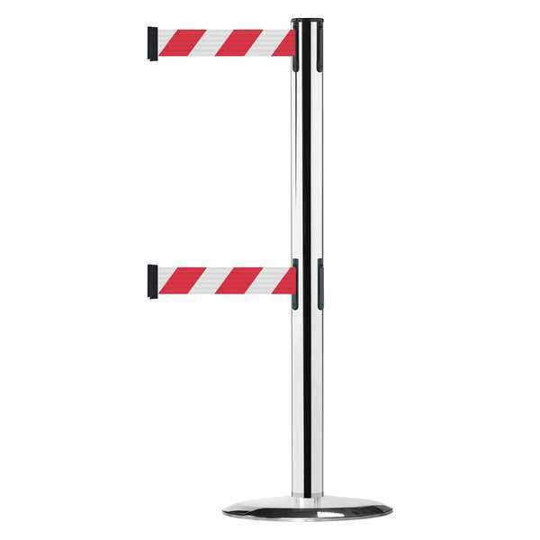 Tensabarrier Barrier Post with Belt, Red/White Diagonal, 7 1/2 ft Length, 38 in Post Height, No Legend - 889T2U-1P-1P-STD-NO-D3X-C