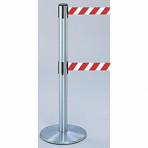 Tensabarrier Barrier Post with Belt, Red/White Diagonal, 7 1/2 ft Length, 38 in Post Height, No Legend - 889T2U-1P-1P-STD-NO-D3X-C
