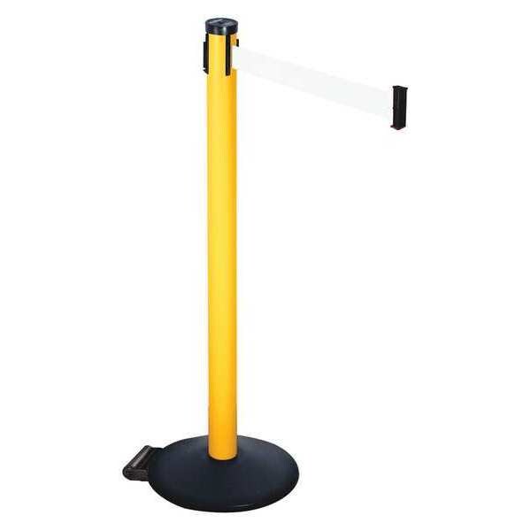 Retracta-Belt Barrier Post with Belt, Black, 10 ft Length, 40 in Post Height, No Legend, Powder Coated - 305PYW-WH