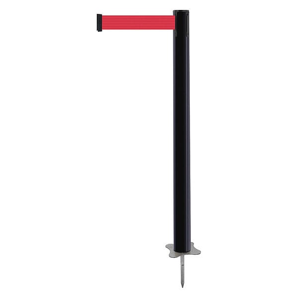 Tensabarrier Barrier Post with Belt, Black, 13 ft Length, 43 in Post Height, No Legend, Unfinished - 884-33-MAX-R5X-C