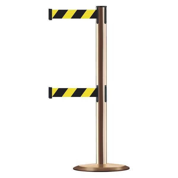 Tensabarrier Barrier Post with Belt, Black/Yellow Diagonal, 7 1/2 ft Length, 38 in Post Height, No Legend - 889T2U-2P-2P-STD-NO-D4X-C