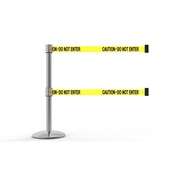 Banner Stakes Retractable Belt Barrier, Yellow, 7 ft Length, Polished Chrome - AL6102C-D