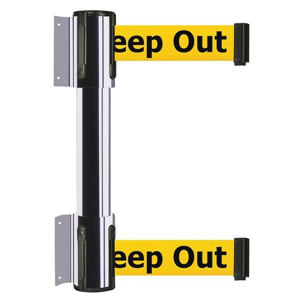 Tensabarrier Belt Barrier, Polished Chrome, 13 ft Length, 16 1/2 in Post Height, Danger Keep Out - 896T2-1P-MAX-YDX-C