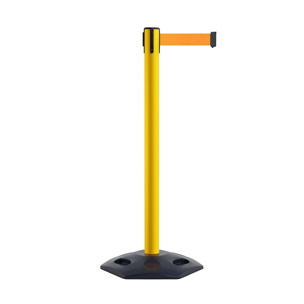 Montour Line Stanchion Belt Barrier Rubber Base Yellow Post 9ft.Fl.Org Belt - P400RB-YW-FOR-90