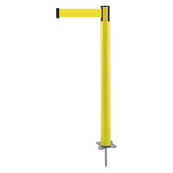 Tensabarrier Barrier Post with Belt, Yellow, 13 ft Length, 43 in Post Height, No Legend, Unfinished - 884-35-MAX-Y5X-C
