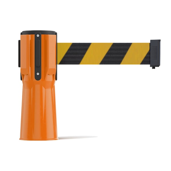 Montour Line Retractable Belt Barrier Cone Mount Orange Case 11ft. Blk/Ye Belt - CP100-OR-BYD-110