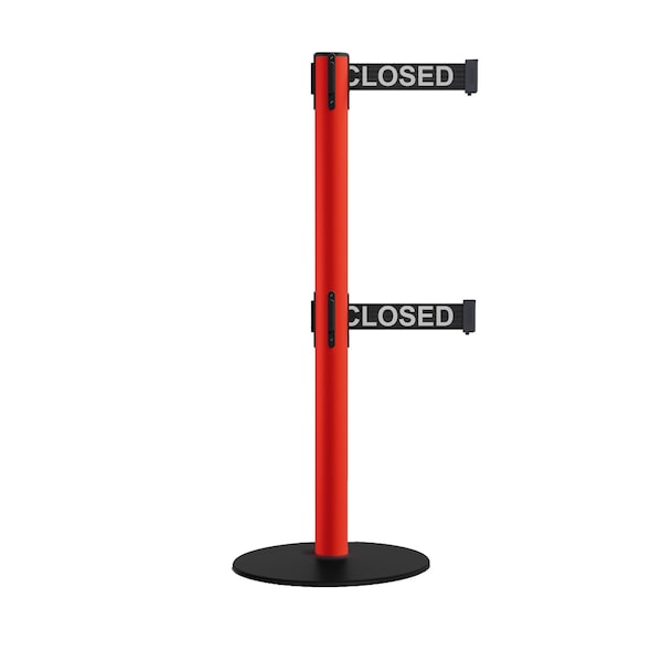 Montour Line Retractable Dbl Belt 2.5 Red Post , Low Base, 7.5'Line.Belt - S400D-RD-THISLBW-75