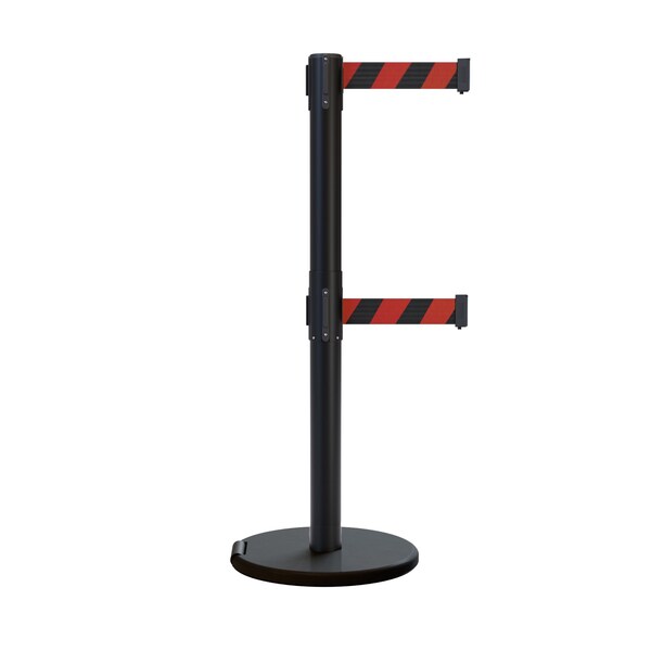 Montour Line Retractable Double Belt Rolling Stanchion, Black/Red, 7.5 ft Length, 2.5 ft Post Height - P400DRL-BK-BRD-75