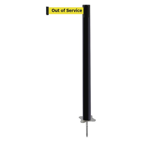 Tensabarrier Barrier Post with Belt, Black, 13 ft Length, 43 in Post Height, Out of Service, Unfinished - 884-33-MAX-YEX-C