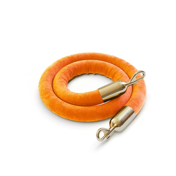 Montour Line Velvet Rope Orange With Pol.Brass Snap Ends 10ft.Cotton Core - PVR150-100-OR-SE-PB