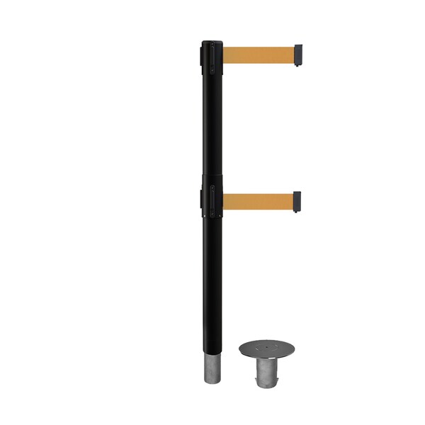 Montour Line Stanchion Dual Belt Bar.Removable Base Black Post 11ft.Brown Belt - P400DR-BK-BN-110