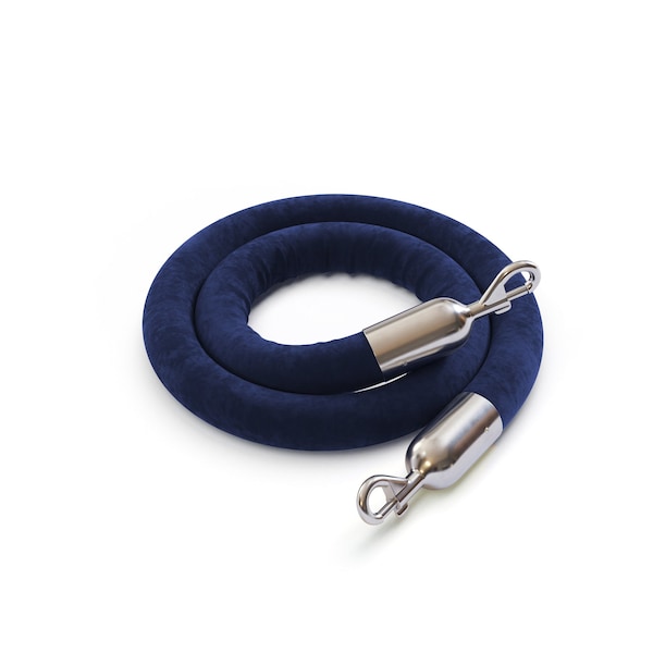 Montour Line Velvet Rope Dark Blue With Pol. Steel Snap Ends 10ft.Cotton Core - PVR150-100-DB-SE-PS