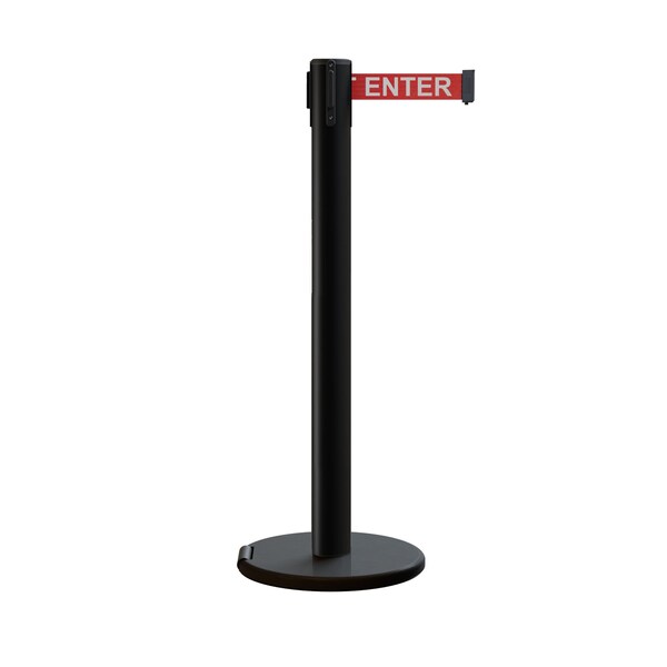 Montour Line Retractable Belt Stanchion, Roller Base, 3ft Black Post  16ft. R.Cau - P400RL-BK-CAURW-160