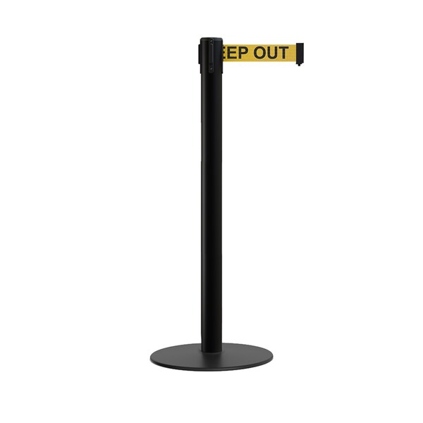 Montour Line Stanchion Belt Barrier Flat Base Black Post 7.5 ft. Danger. Belt - S400-BK-DANGEYB-75