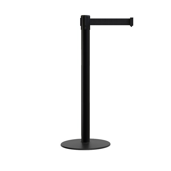 Montour Line Stanchion Belt Barrier Flat Base Black Post 11 ft. Black Belt - S400-BK-BK-110