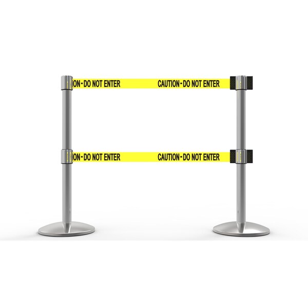 Banner Stakes Retractable Belt Barrier, Yellow, 7 ft Length, Polished Chrome - AL6202C-D