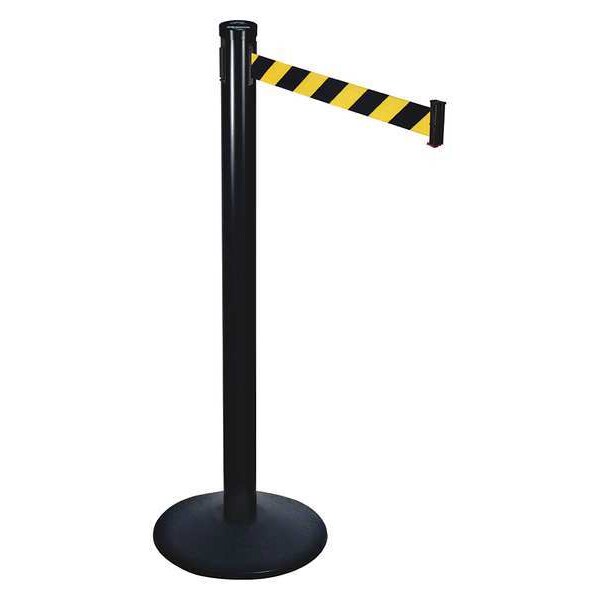 Retracta-Belt Barrier Post with Belt, Black, 10 ft Length, 40 in Post Height, No Legend, Black - 301BA-BYD
