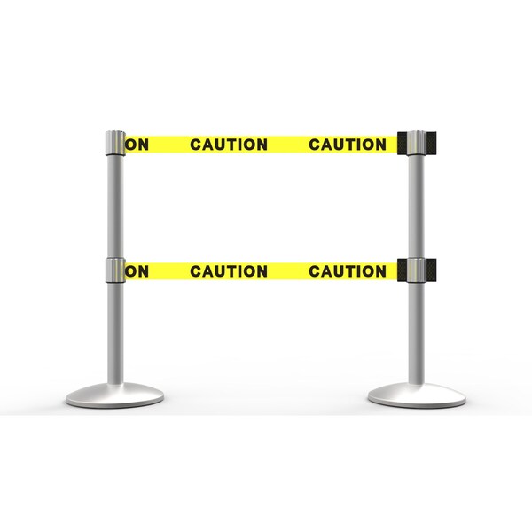 Banner Stakes Retractable Belt Barrier, Yellow, 7 ft Length, Matte - AL6201M-D