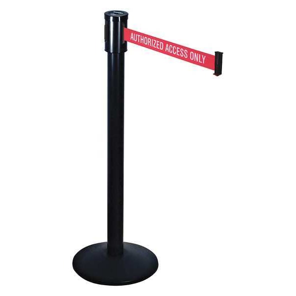 Retracta-Belt Barrier Post with Belt, Black, 15 ft Length, 40 in Post Height, Authorized Access Only, Black - 321BA-AAO