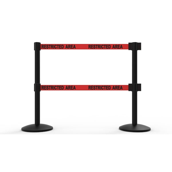 Banner Stakes Retractable Belt Barrier, Red, 7 ft Length, Black - AL6205B-D