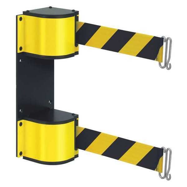 Lavi Industries Dual Retractable Belt Barrier, Yellow, 18 ft Length, Powder Coated - 50-3015DL/YL/18/SF/SH