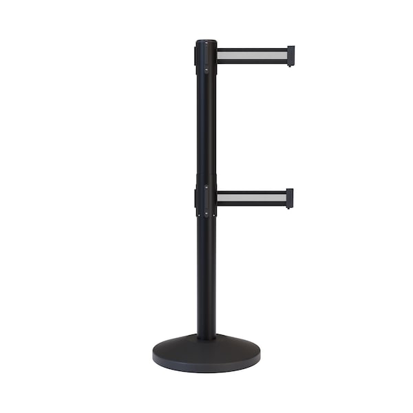 Montour Line Stanchion Dual Belt Barrier Black Post 13ft. Bk/W H Belt - ES400D-BK-BWH-130