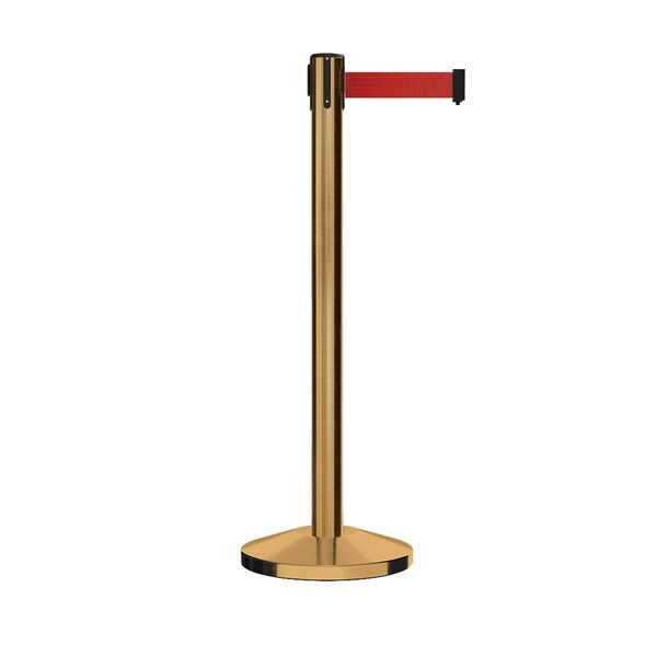 Montour Line Stanchion Belt Barrier Sat.Brass Post 13ft. Red Belt - ES400-SB-RD-130