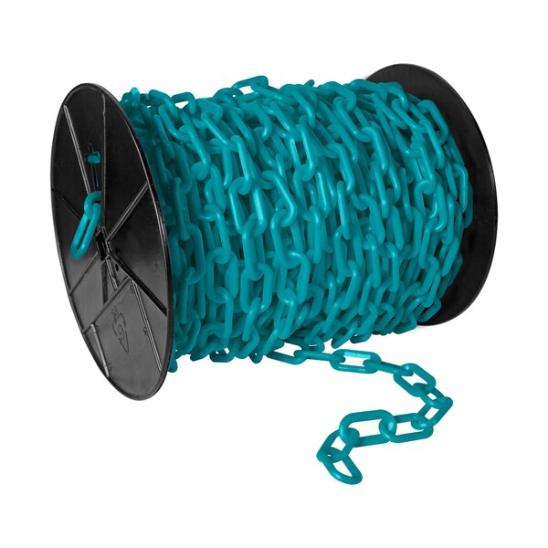 Mr. Chain 2" x 125' Turquoise Plastic Safety Chain - Reel - 50156