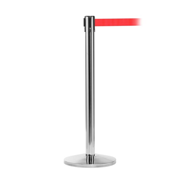 Global Industrial Retractable Belt Barrier, 40 Stainless Steel Post, 10' Red Belt - 708415RD