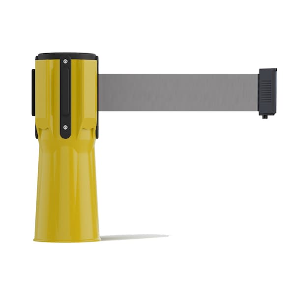 Montour Line Retractable Belt Barrier Cone Mount Yellow Case 9ft. Lt Gry Belt - CP100-YW-LGY-90