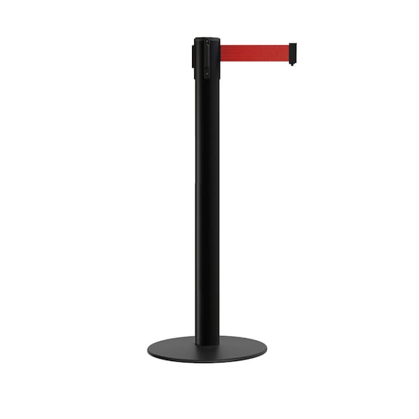 Montour Line Stanchion Belt Barrier Flat Base Black Post 16ft.Red Belt - S660-BK-RD-160