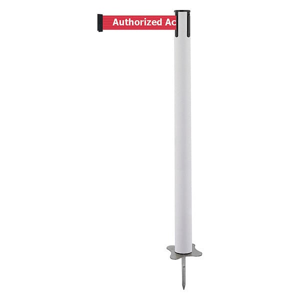 Tensabarrier Barrier Post with Belt, White, 7 1/2 ft Length, 43 in Post Height, Authorized Access Only - 884-32-STD-RAX-C