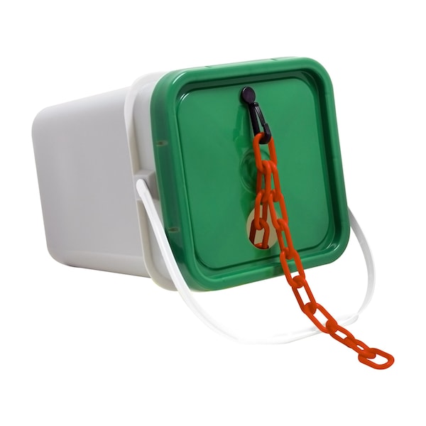 Mr. Chain 1.5" x 300' Traffic Orange Plastic Safety Chain - Pail - 30013-P