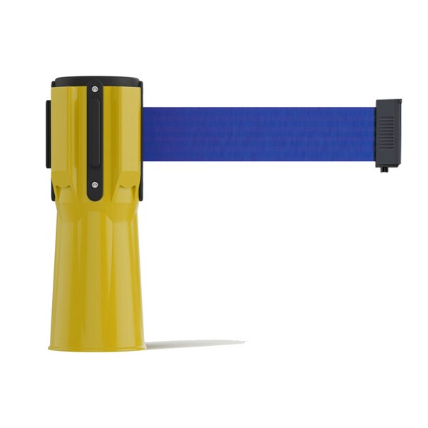 Montour Line Retractable Belt Barrier Cone Mount Yellow Case 11ft. Dk Blu Belt - CP100-YW-DBL-110