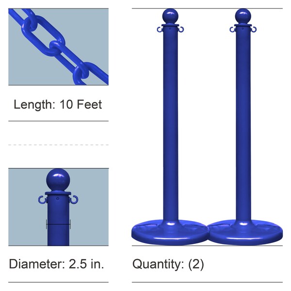 Mr. Chain Blue Medium Duty Stanchion & Chain Kit (2-Pack) - 71106-2