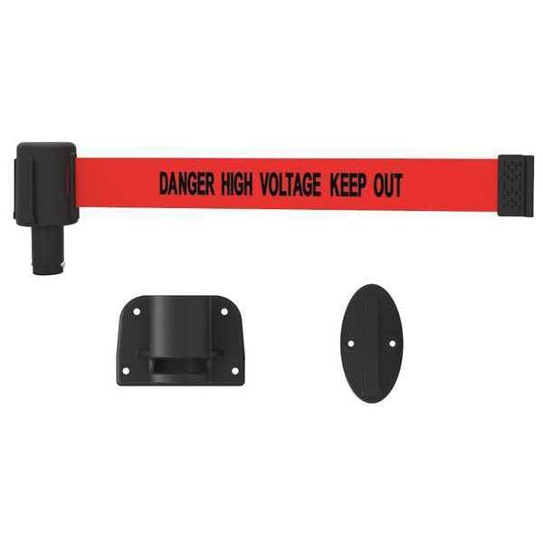 Banner Stakes Retractable Belt Head, Red, 15 ft Length, Danger High Voltage Keep Out, Matte - PL4053