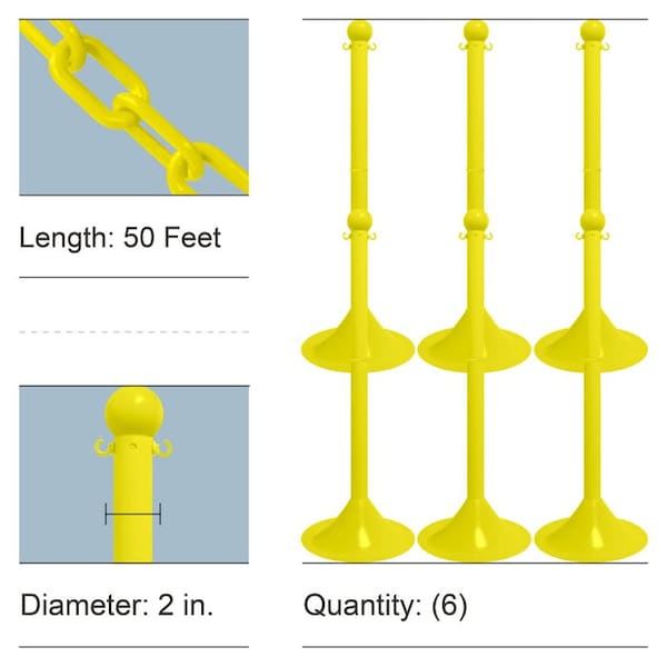 Mr. Chain Sfty Grn Medium Duty Stowable Stanchion Kit and Chain, 6PK - 73714-6