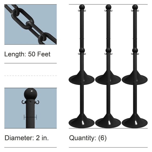 Mr. Chain Sfty Grn Medium Duty Stowable Stanchion Kit and Chain, 6PK - 73714-6