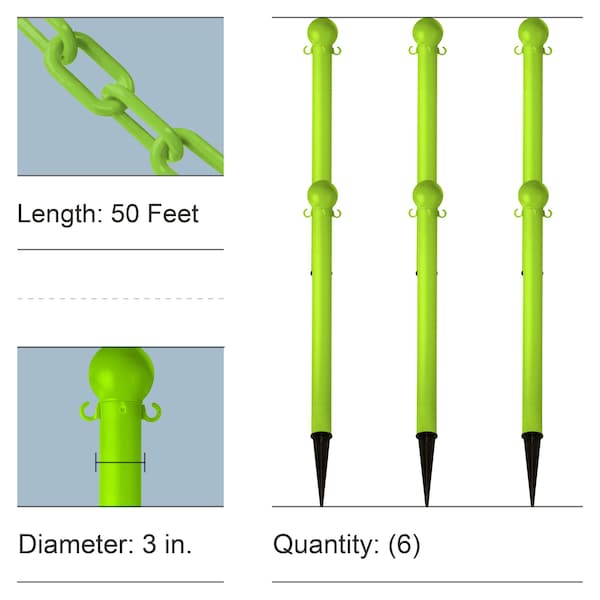 Mr. Chain Safety Green Heavy Duty Ground Poles and Chain Kit - 70514-6