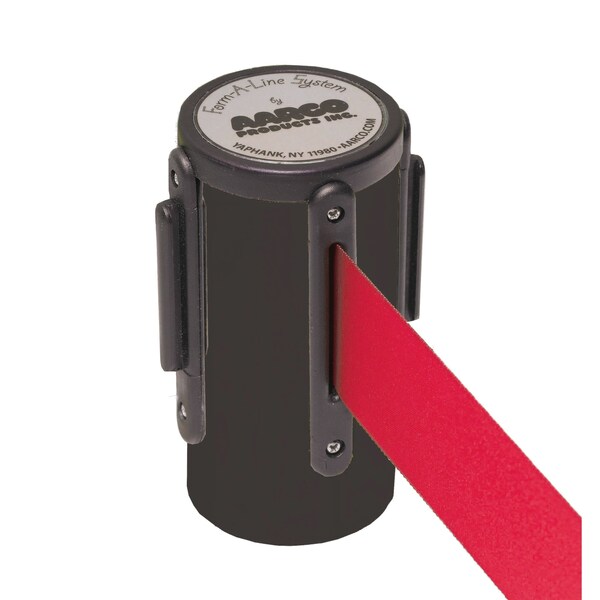 Aarco Form-A-Line System, Wall Mounted Retractable Belt w/ a Black Casing, 7' Red Belt - WM-7BKRD