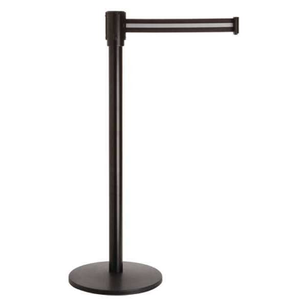 Brady Barrier Post with Belt, Black Post w/ Black/White Stripe Belt, 7 1/2 ft Length, 40 in Post Height - 80125