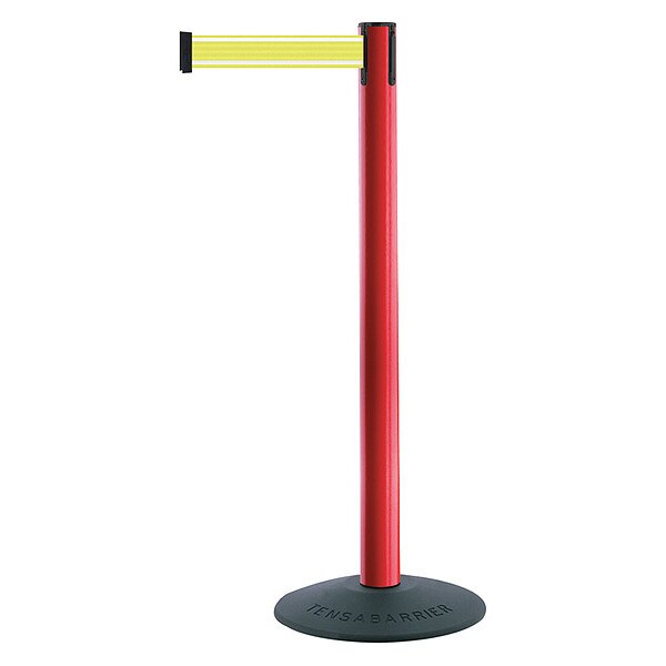 Tensabarrier Barrier Post with Belt, Yellow, 7 1/2 ft Length, 38 in Post Height, No Legend, Unfinished - 875-21-STD-Y5-NV-C