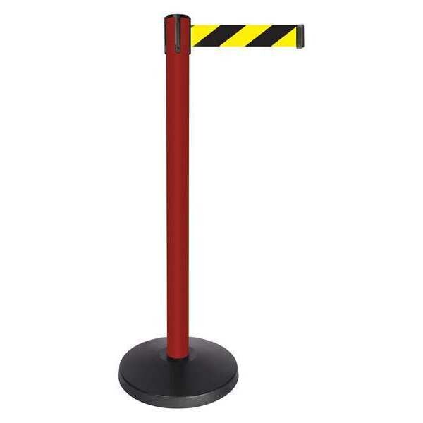 Queueway Barrier Post with Belt, Red, 10 ft Length, 40 in Post Height, No Legend, Powder Coated - QPLUS-21-D4