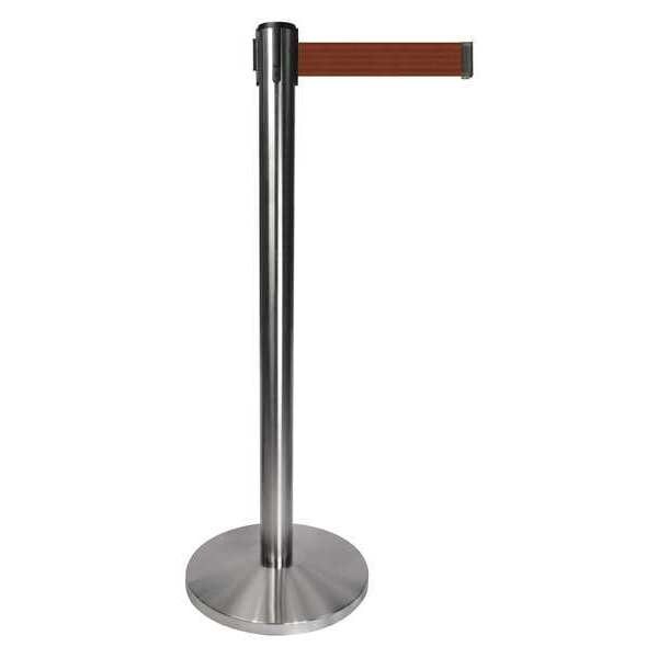 Queueway Barrier Post with Belt, Gray, 10 ft Length, 40 in Post Height, No Legend, Satin Chrome - QPLUS-1S-N7