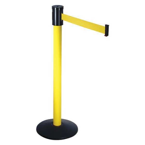 Visiontron Barrier Post with Belt, Yellow, 15 ft Length, 40 in Post Height, No Legend, Yellow - 321YA-YW