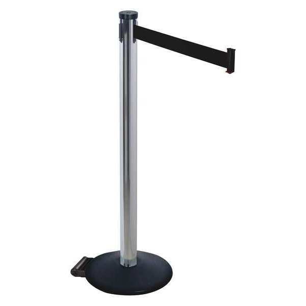 Retracta-Belt Barrier Post with Belt, Black, 10 ft Length, 40 in Post Height, No Legend, Powder Coated - 305PA-BK