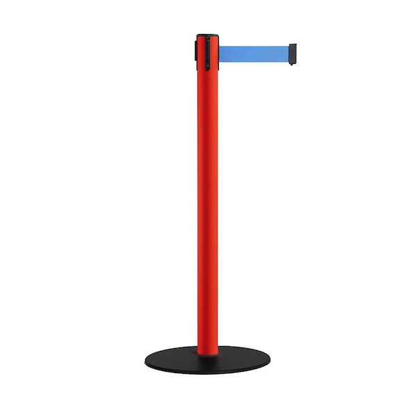 Montour Line Stanchion Belt Barrier Red Post Low Base 13ft. Light Blue Belt - S400-RD-LBL-130